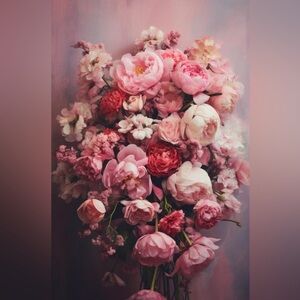 Floral Wall Art with Pink and Red Blooms